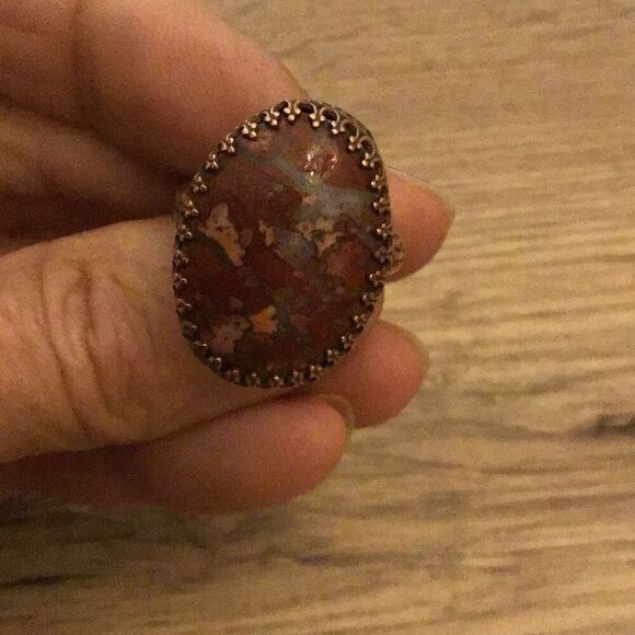 Ring, Agate and Copper Ring, Natural Stone, size 8, Handmade, Artisan, Statement - Picture 5 of 9